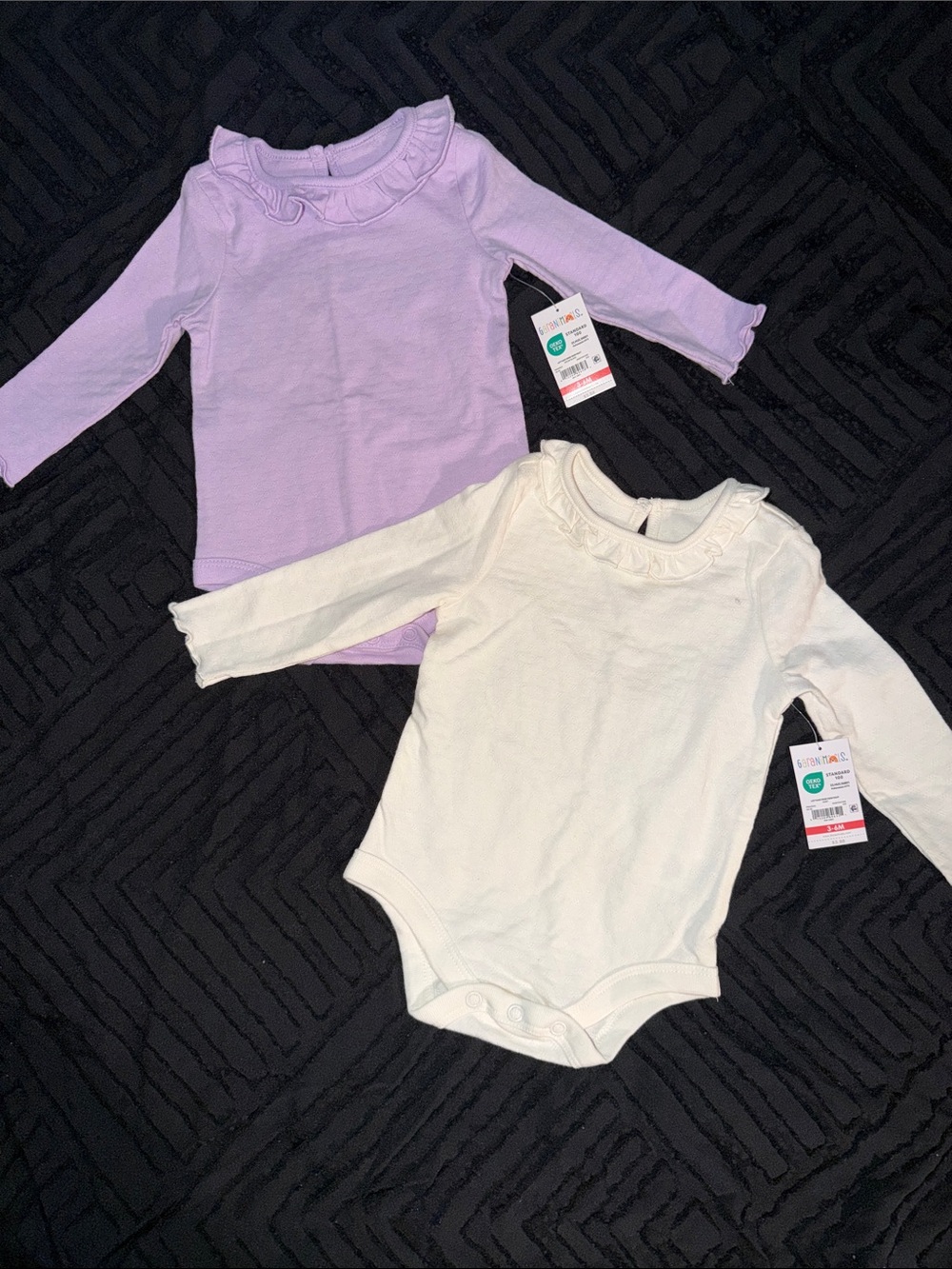 Garanimals Lavender and Cream Ruffle Neck Long Sleeve One-Pieces